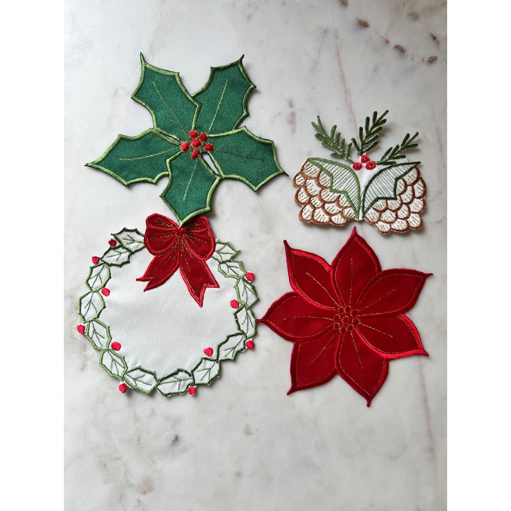 Embroidered Christmas Embellishments or Coasters Polyester